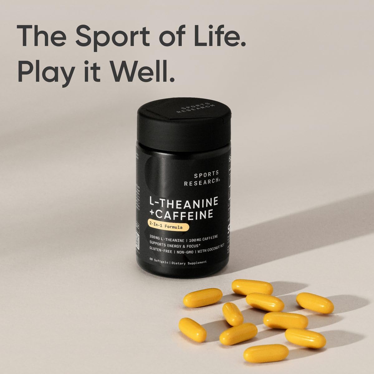 Sports Research frasco abierto con softgels demostrando cantidad por envase