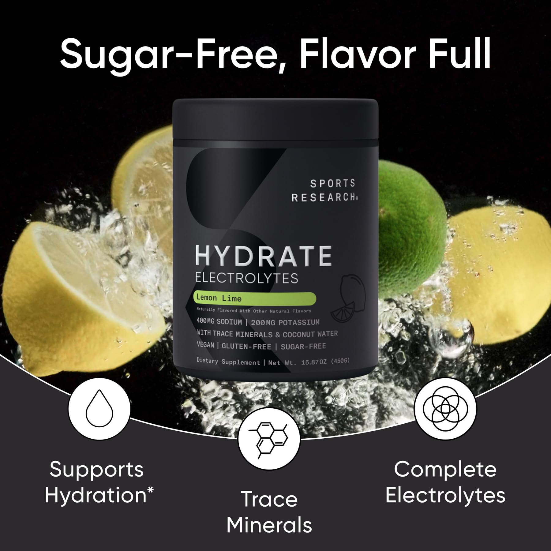 Sports Research etiqueta nutricional legible con electrolitos y vitaminas