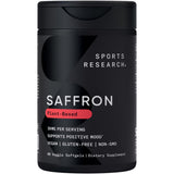 Sports Research botella frontal que muestra Pure Saffron 60 Plantgels, soporte de ánimo