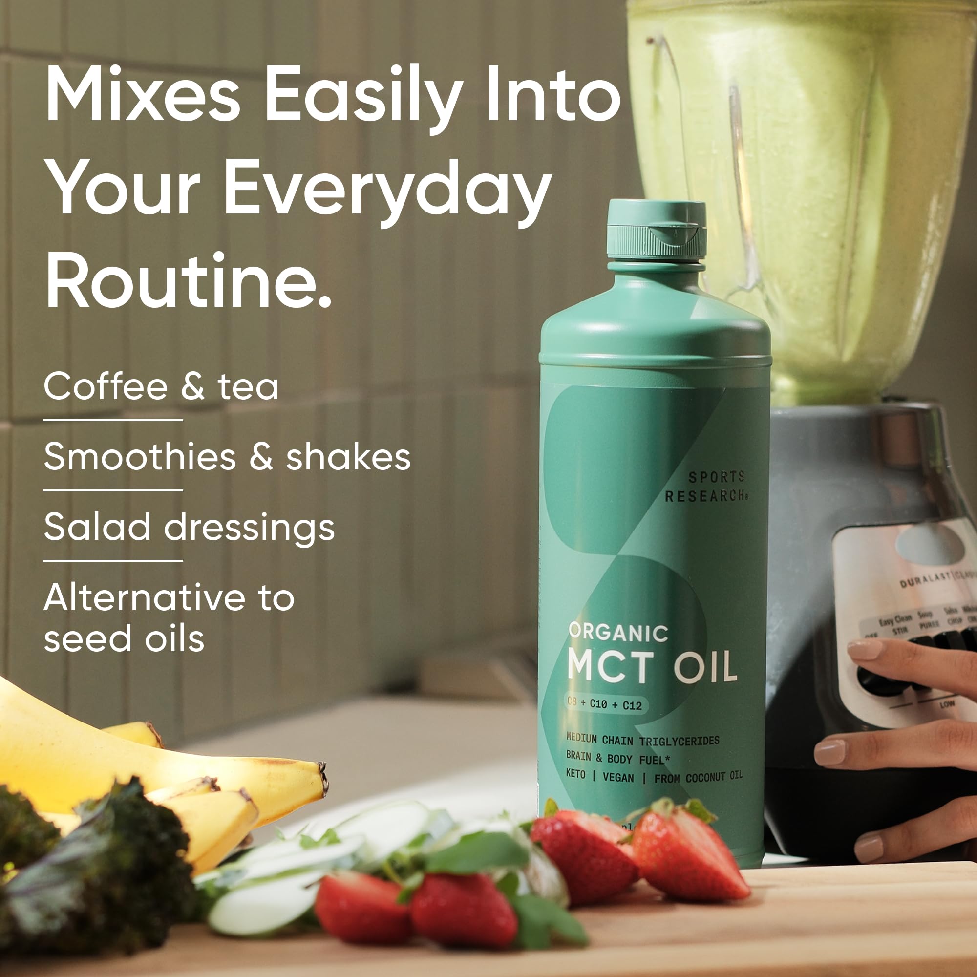 Sports Research aceite MCT en ensalada como aderezo saludable y sin sabor