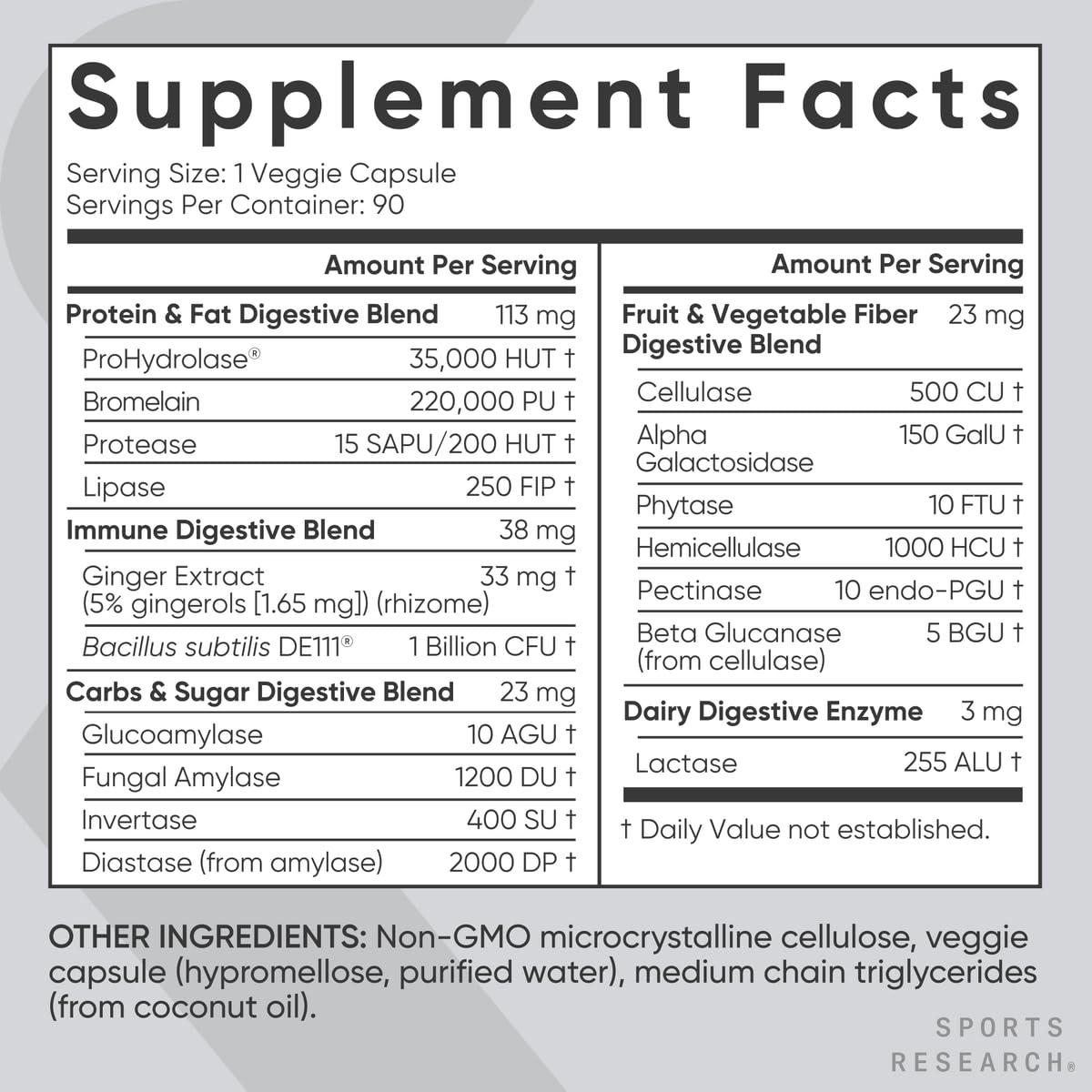 Sports Research producto en mesa con comida para mejor digestión tras comidas