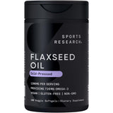 Sports Research envase frontal del aceite de linaza vegano mostrando 180 plantgels y beneficio vegano