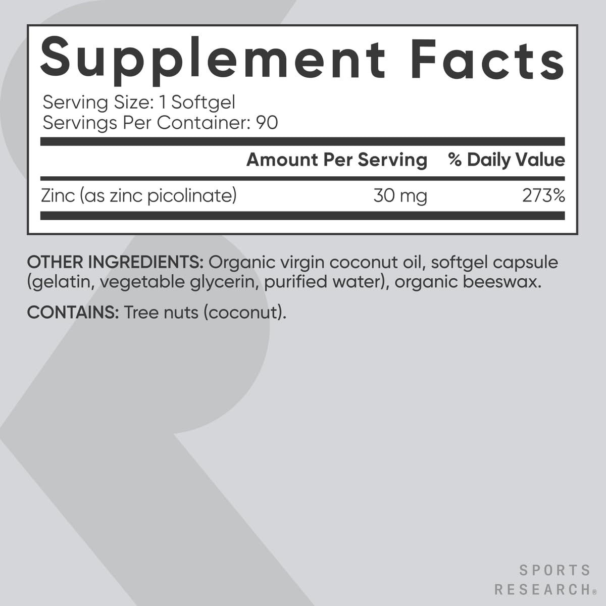 Sports Research etiqueta con información de 30 mg y pruebas de calidad por lote
