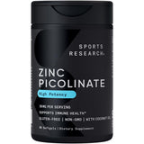Sports Research frasco frontal mostrando 90 cápsulas y beneficios de pureza