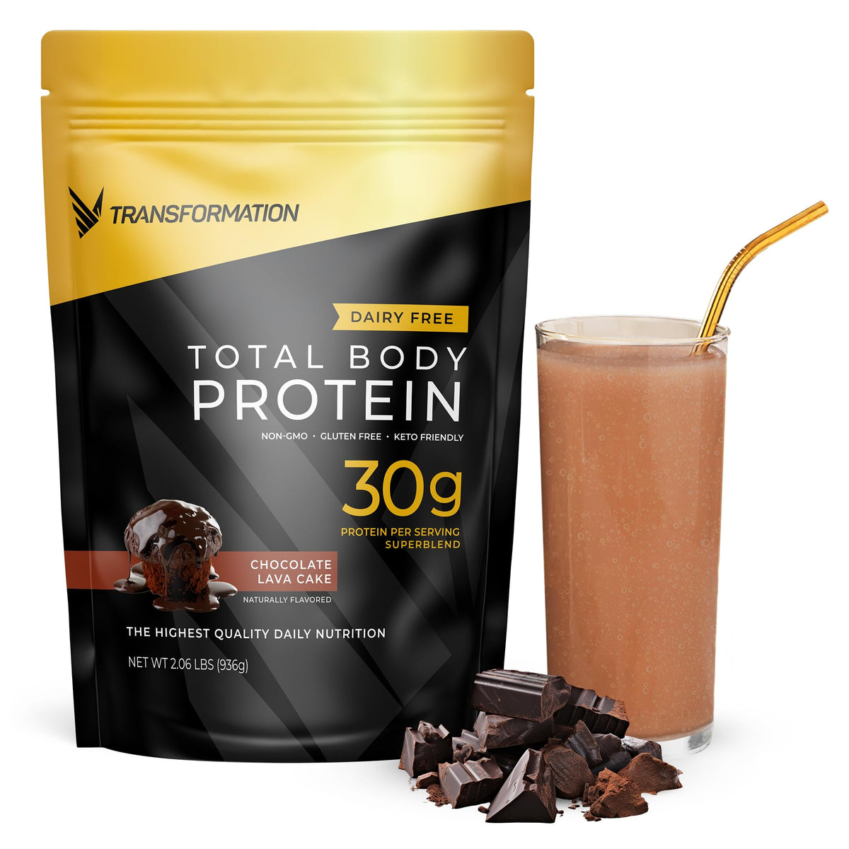 SPR BODY envase frontal Transformation Protein Chocolate mostrando sabor y beneficios