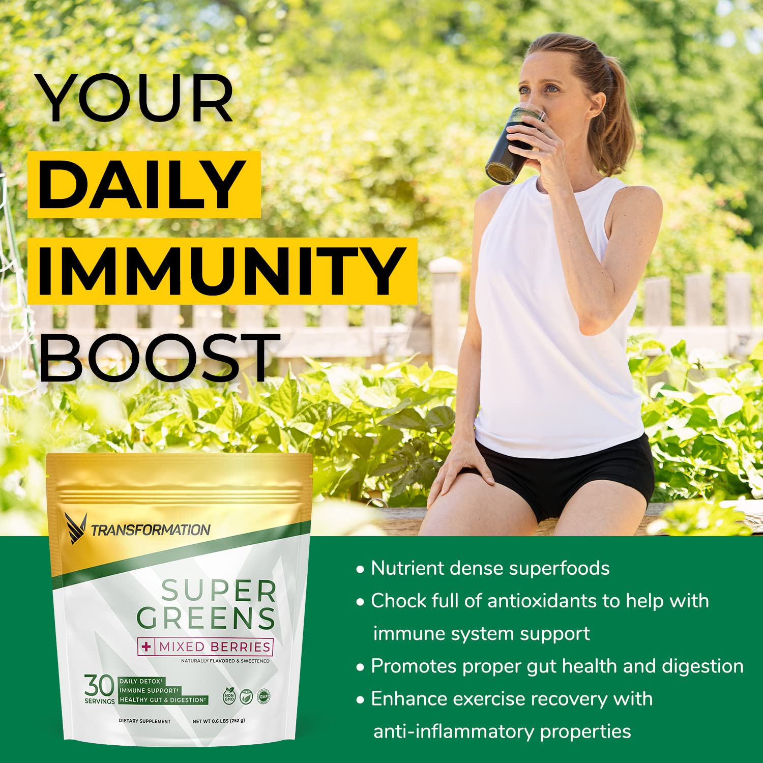 SPR BODY vaso con Super Greens preparado, bebida nutritiva lista para consumo
