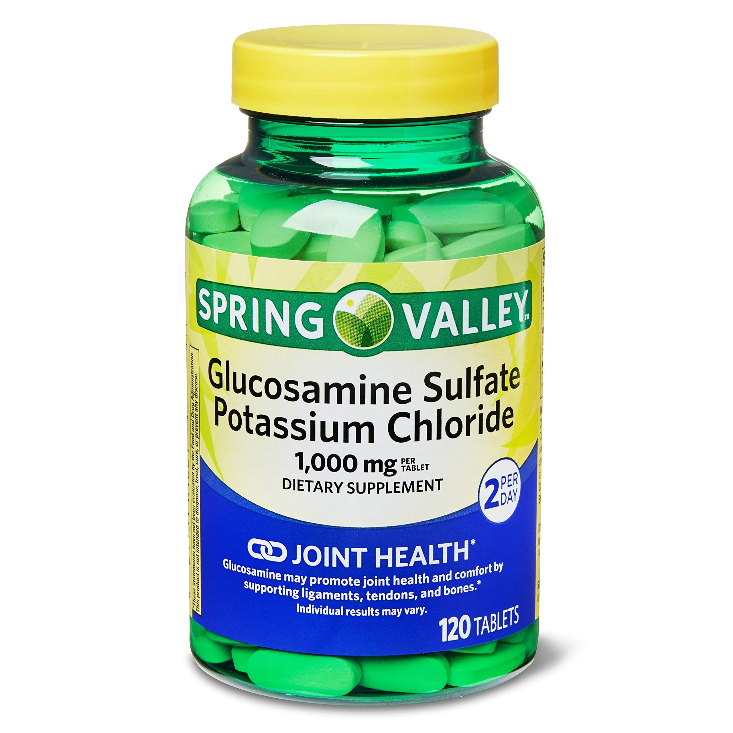 Spring Valley frasco delante mostrando etiqueta y cantidad, fácil identificación del producto