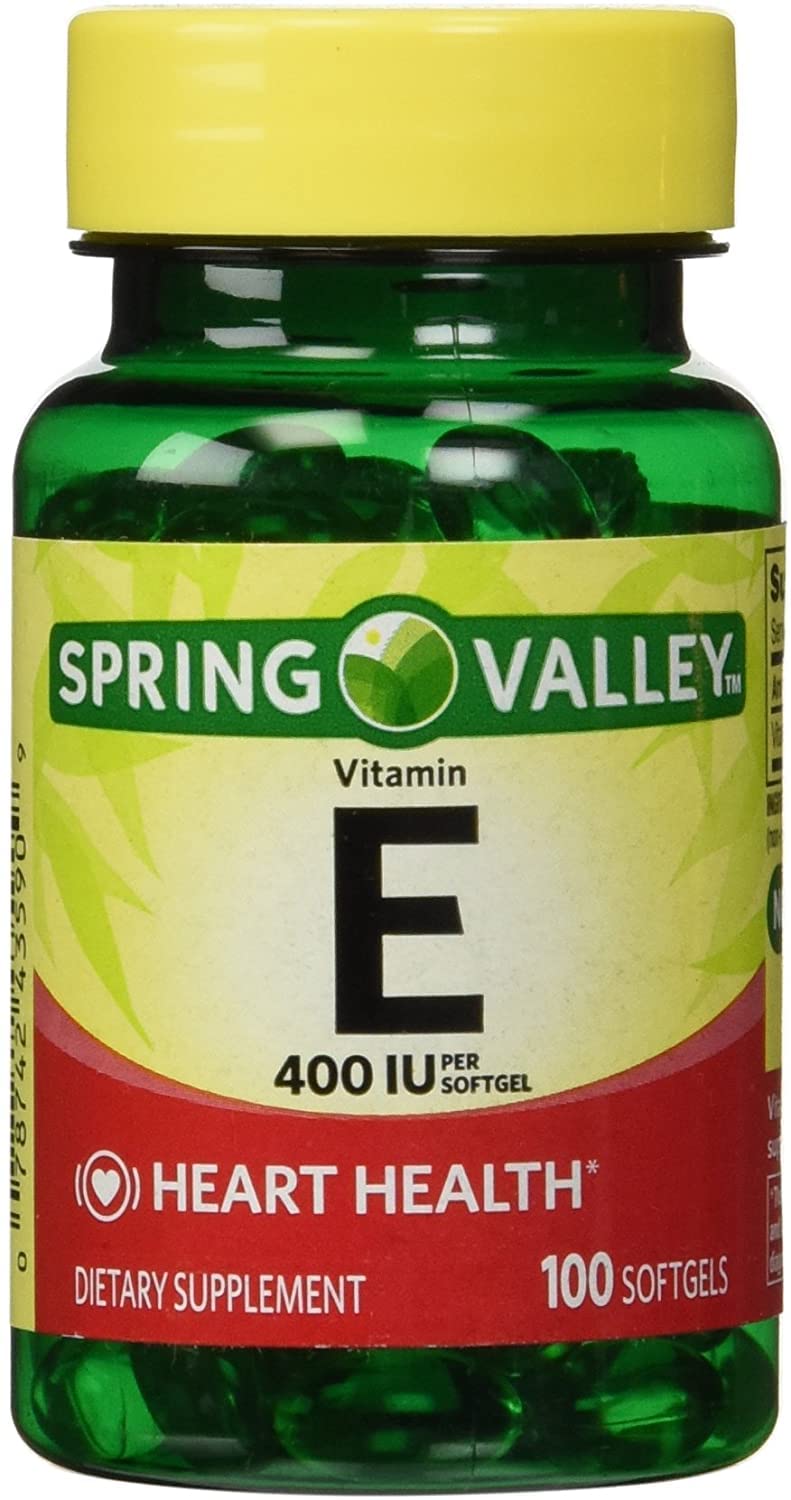 Spring Valley frasco frontal mostrando softgels, identificación clara y dosificación