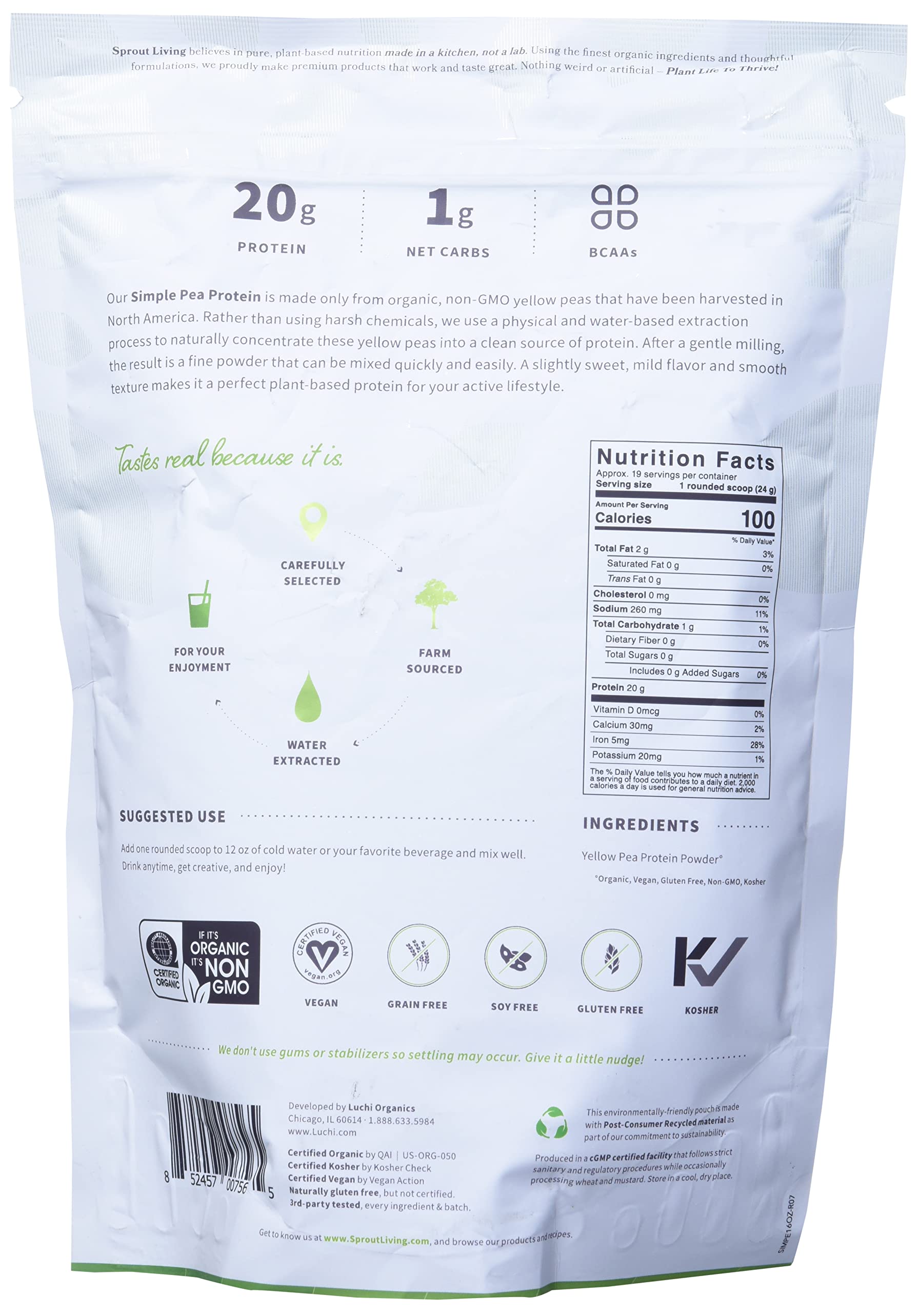 Sprout Living batido preparado cremoso y sin sabor añadido