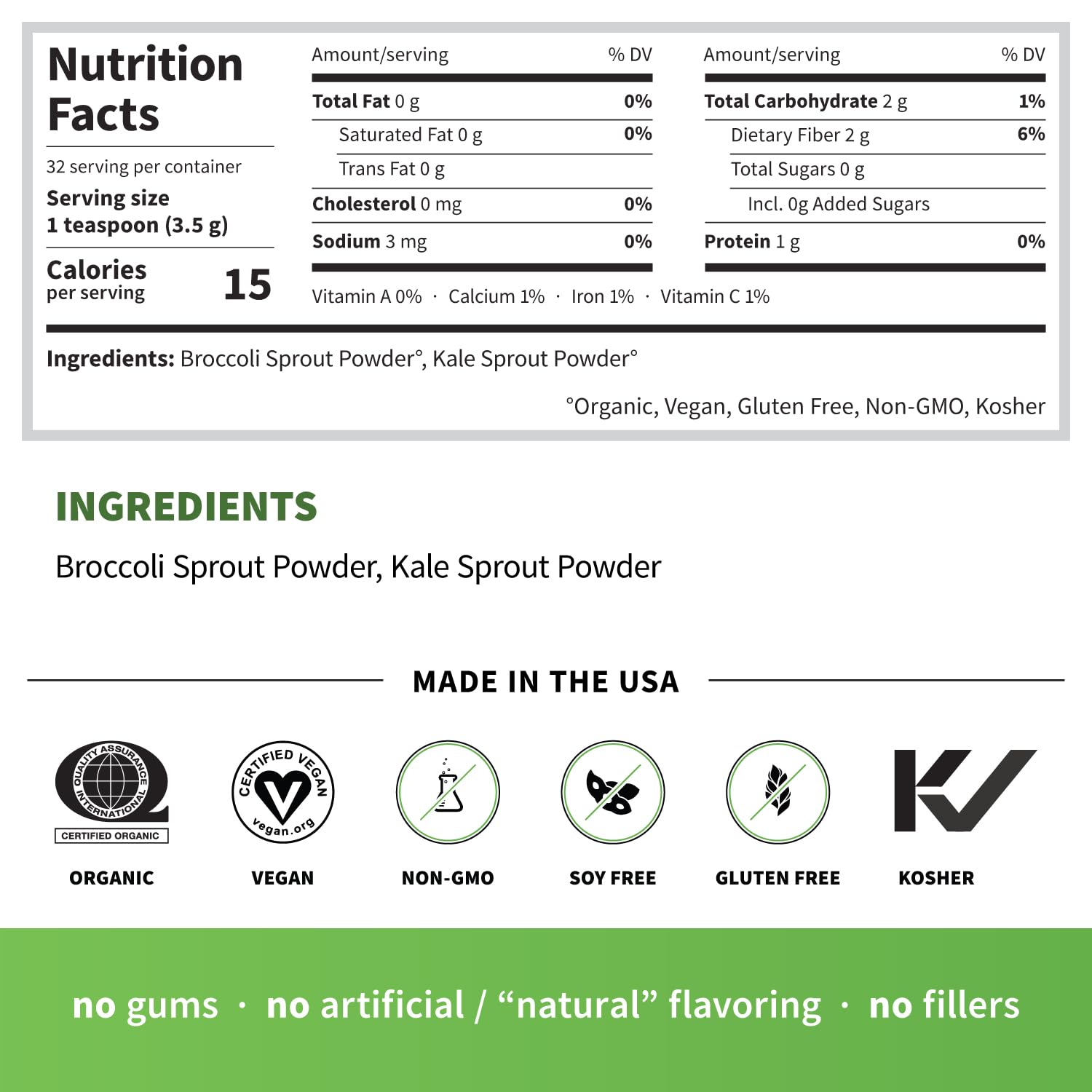Sprout Living etiqueta con información orgánica y libre de GMO