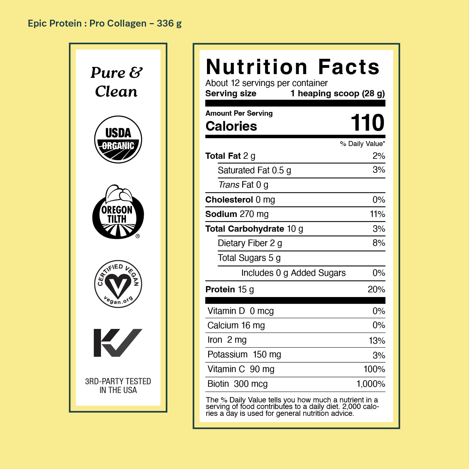 Sprout Living etiqueta nutricional clara y datos de 15 g proteína