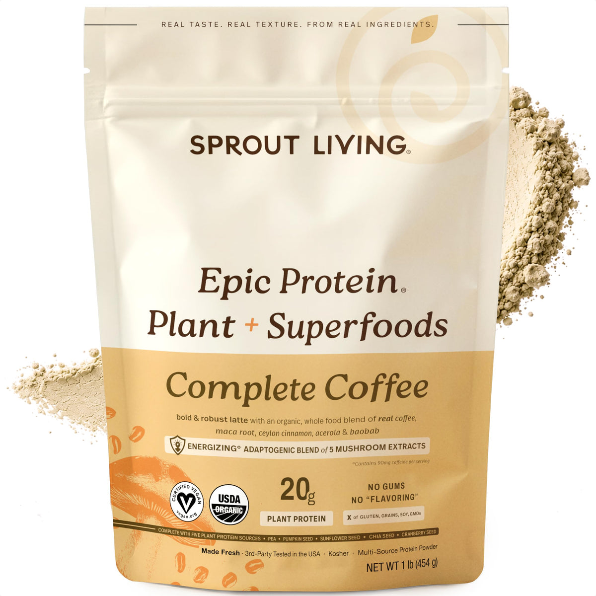 Sprout Living envase frontal mostrando etiqueta y beneficios