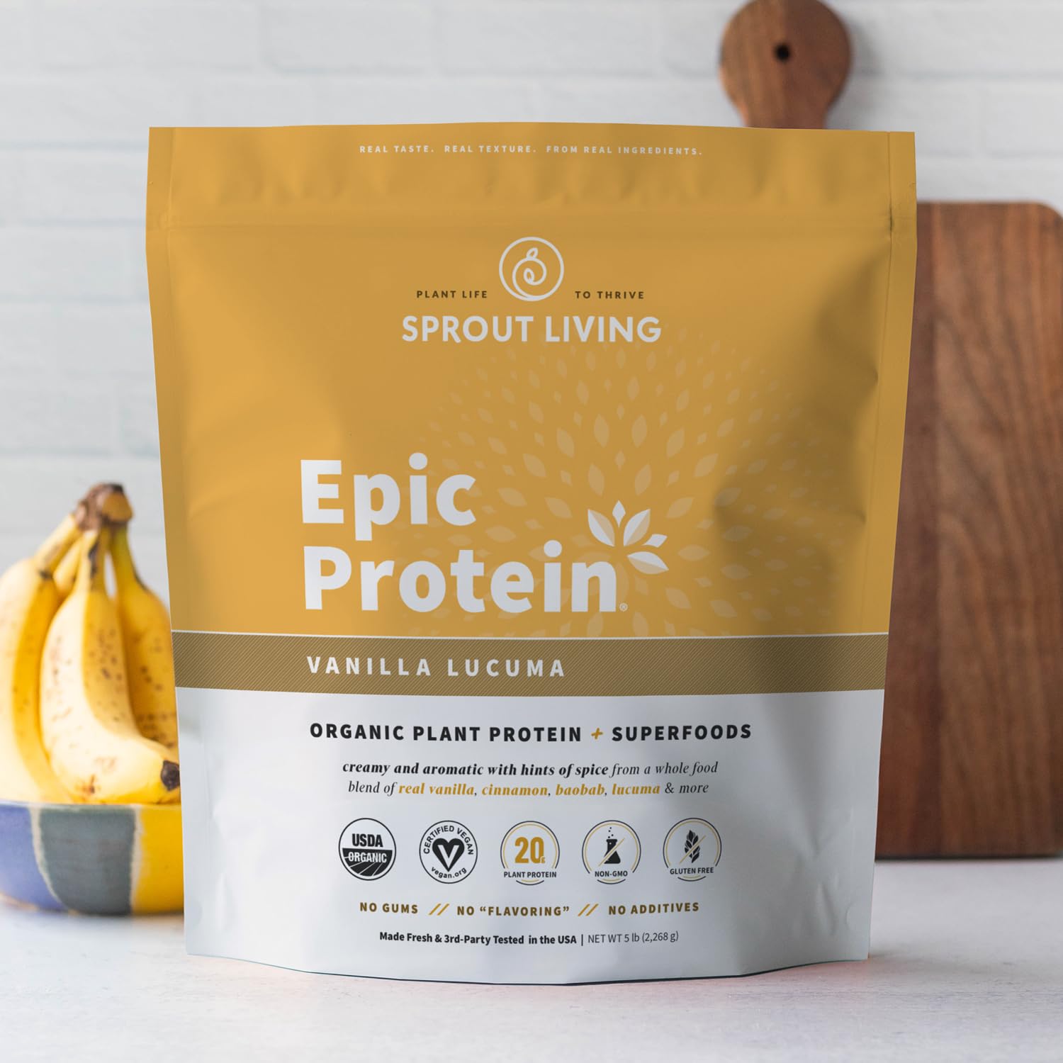 Sprout Living comparación de tamaño del envase para porciones y duración