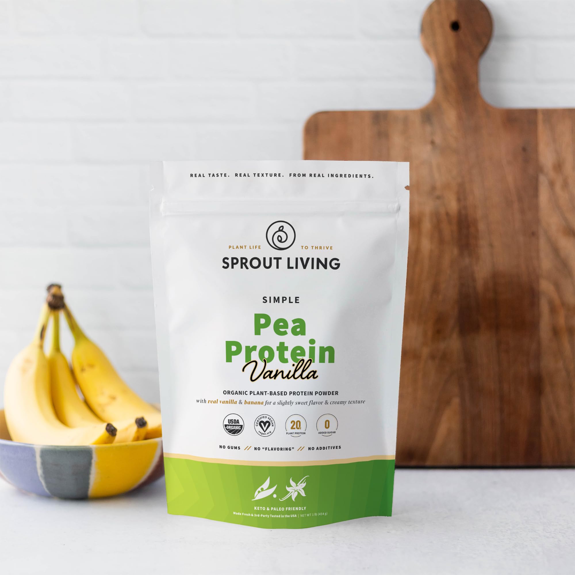 Sprout Living etiqueta con lista de ingredientes orgánicos visibles
