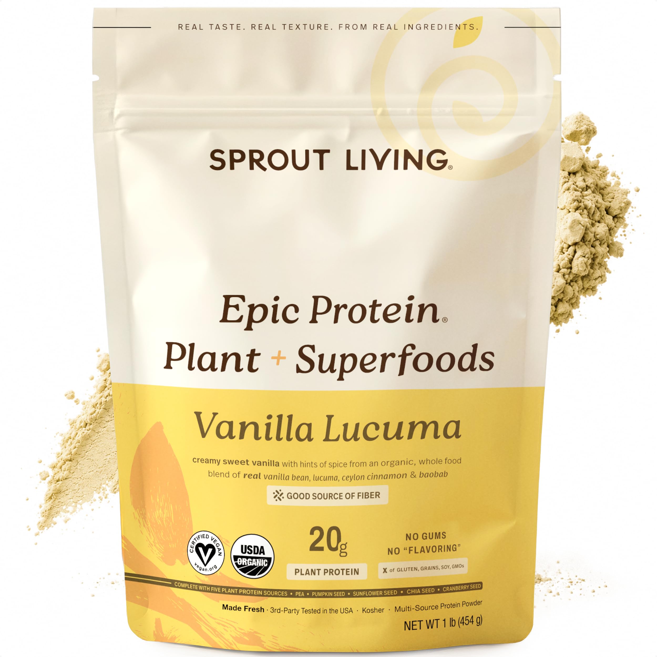 Sprout Living empaque frontal mostrando etiqueta clara y beneficios