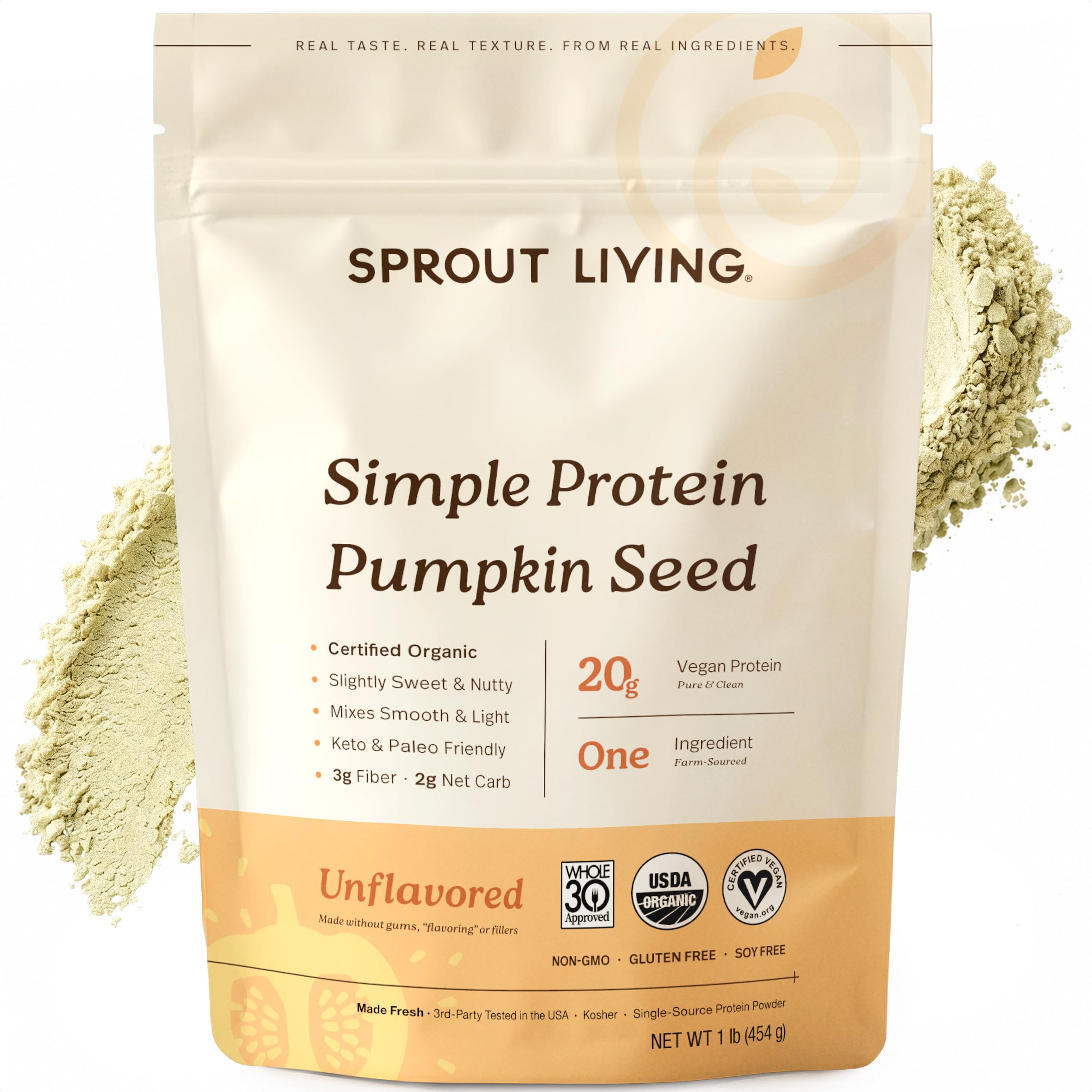 Sprout Living frente del envase mostrando pureza y sin aditivos