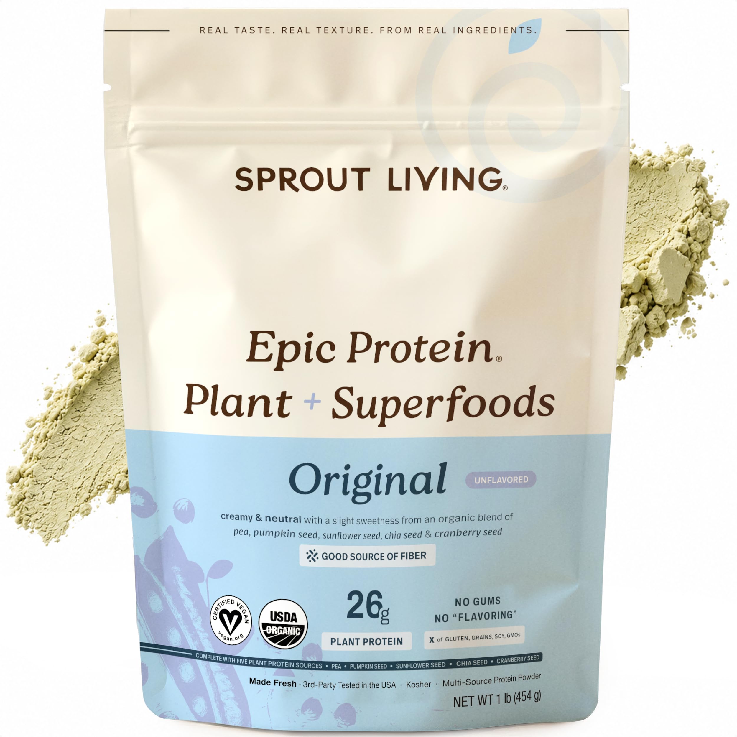 Sprout Living frente del envase mostrando diseño y tamaño del producto para elección informada