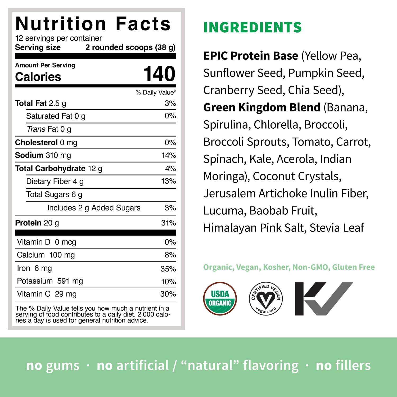 Sprout Living ingredientes: semillas y greens orgánicos, nutrición densa