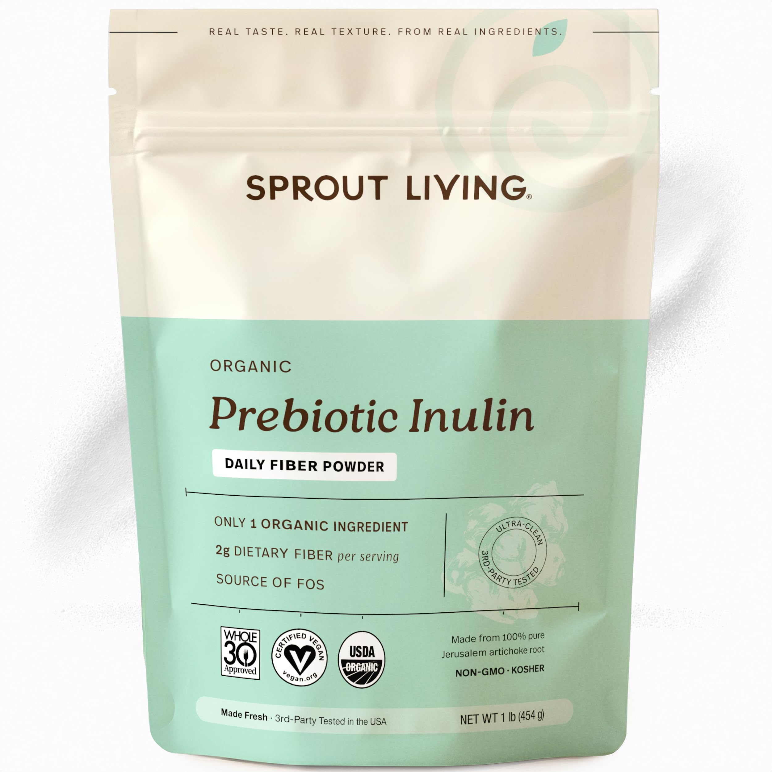 Sprout Living envase frontal de inulina orgánica, aporta fibra prebiótica