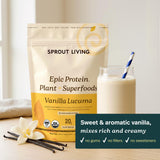 Sprout Living ingredientes orgánicos en primera plana, transparencia