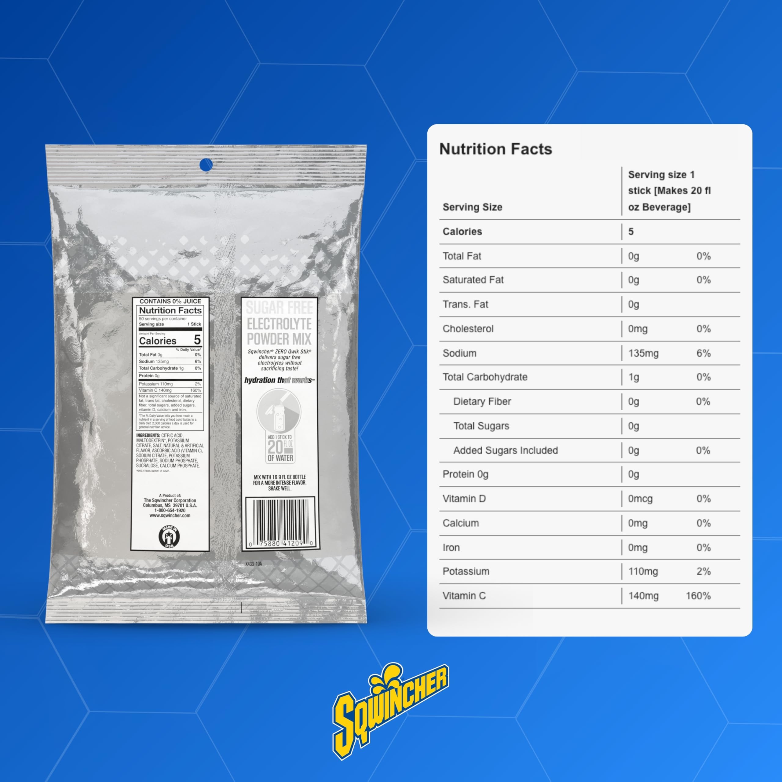 Sqwincher sobre junto a bolígrafo para comparar tamaño compacto