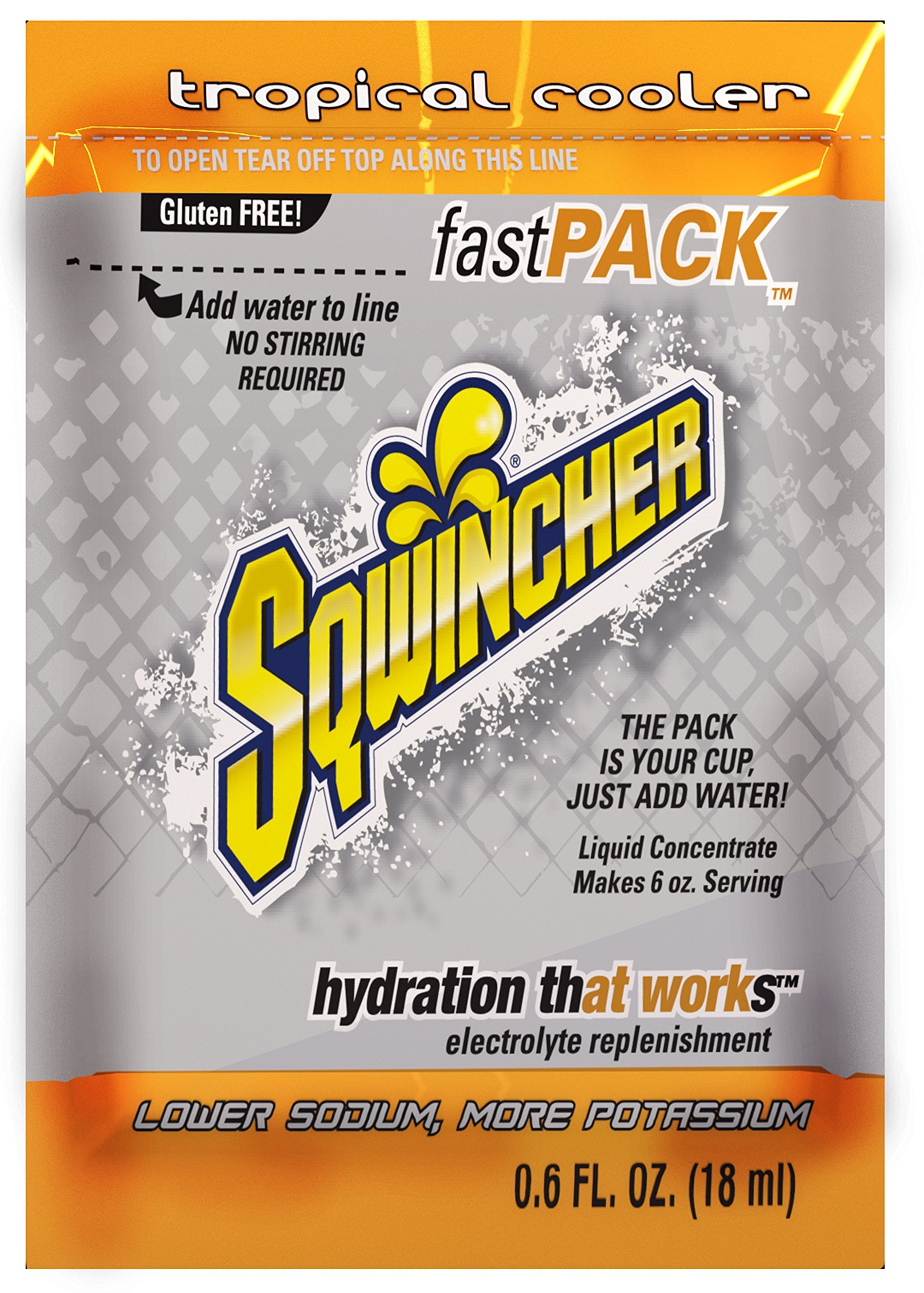 Sqwincher sobre Fast Pack frente y beneficio de reposición rápida