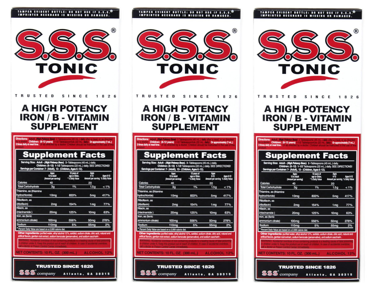 S.S.S. CO. frontal pack de 3 mostrando envases y conveniencia