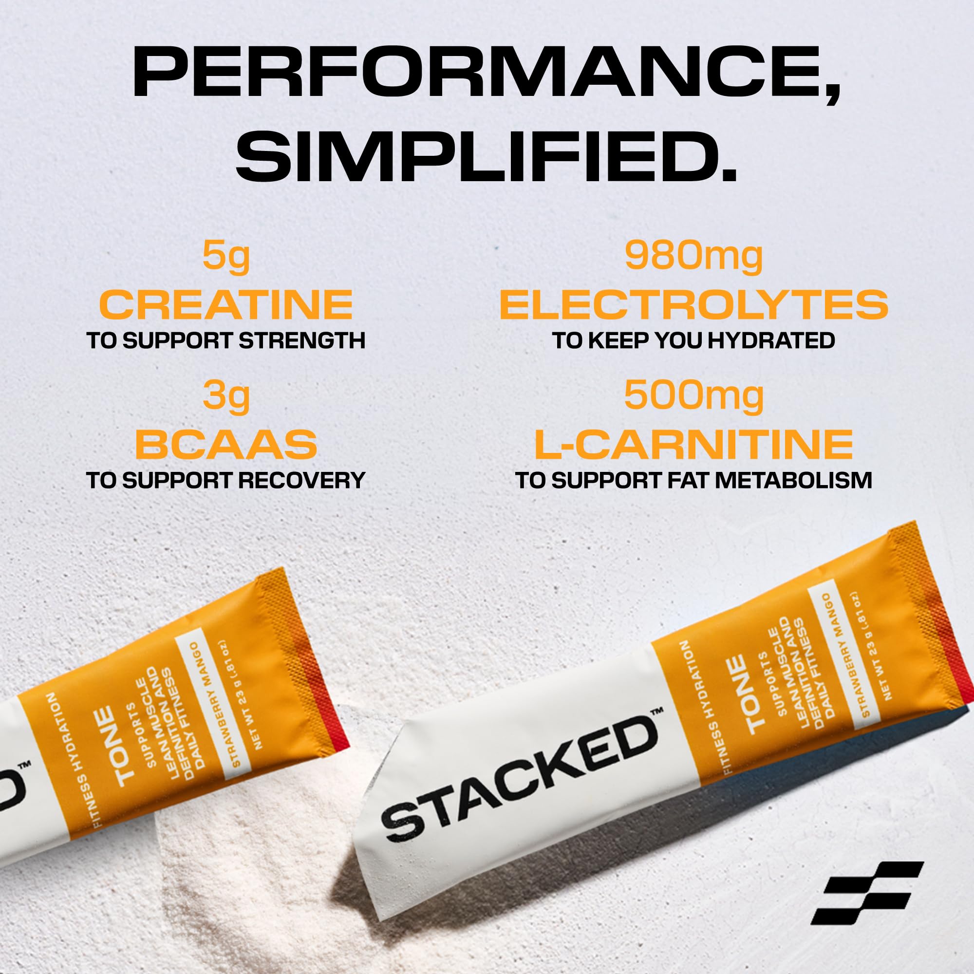 STACKED FITNESS HYDRATION abrir sobre vertiendo polvo, preparación rápida
