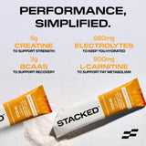STACKED FITNESS HYDRATION abrir sobre vertiendo polvo, preparación rápida