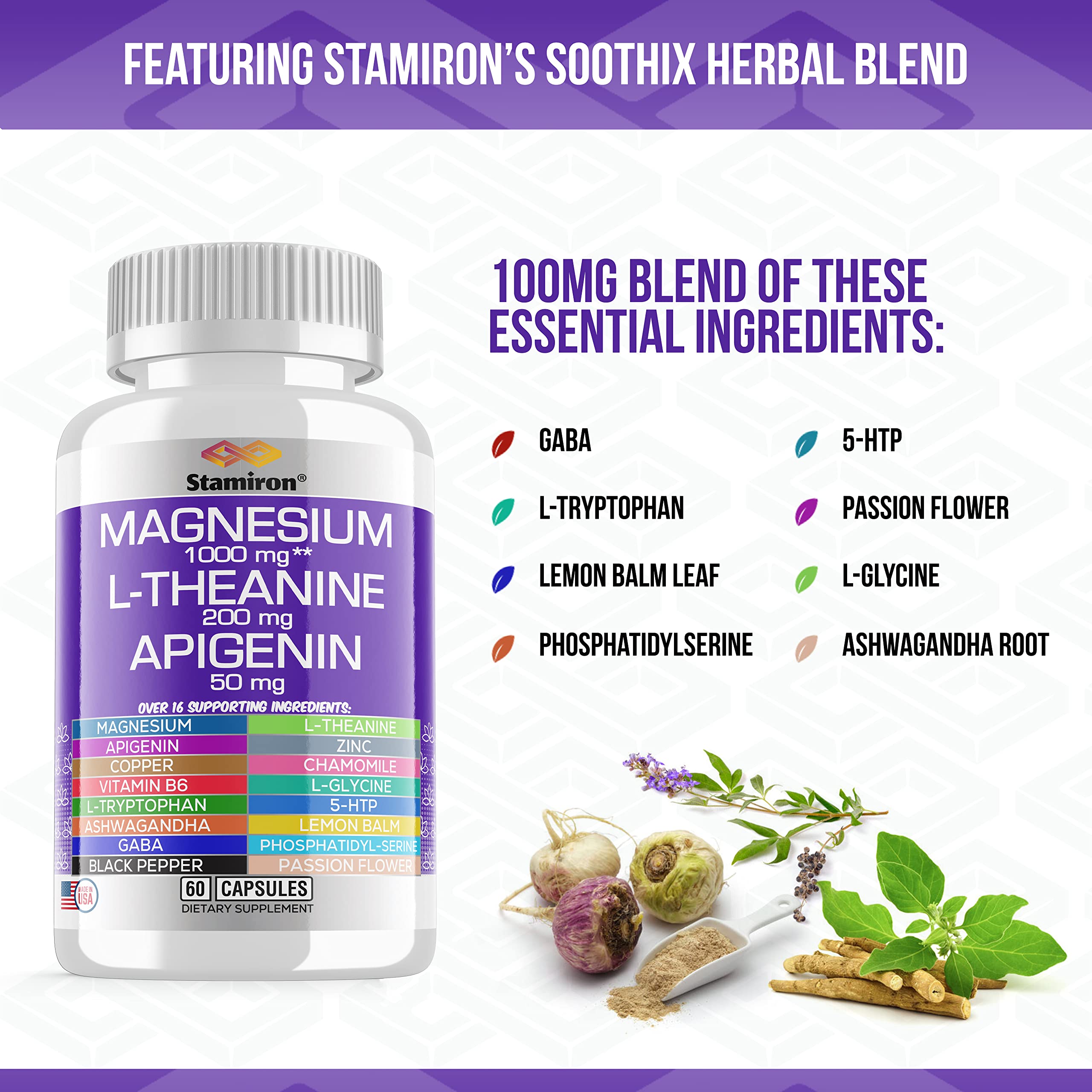 Stamiron detalle de etiqueta con lista de magnesios e ingredientes clave