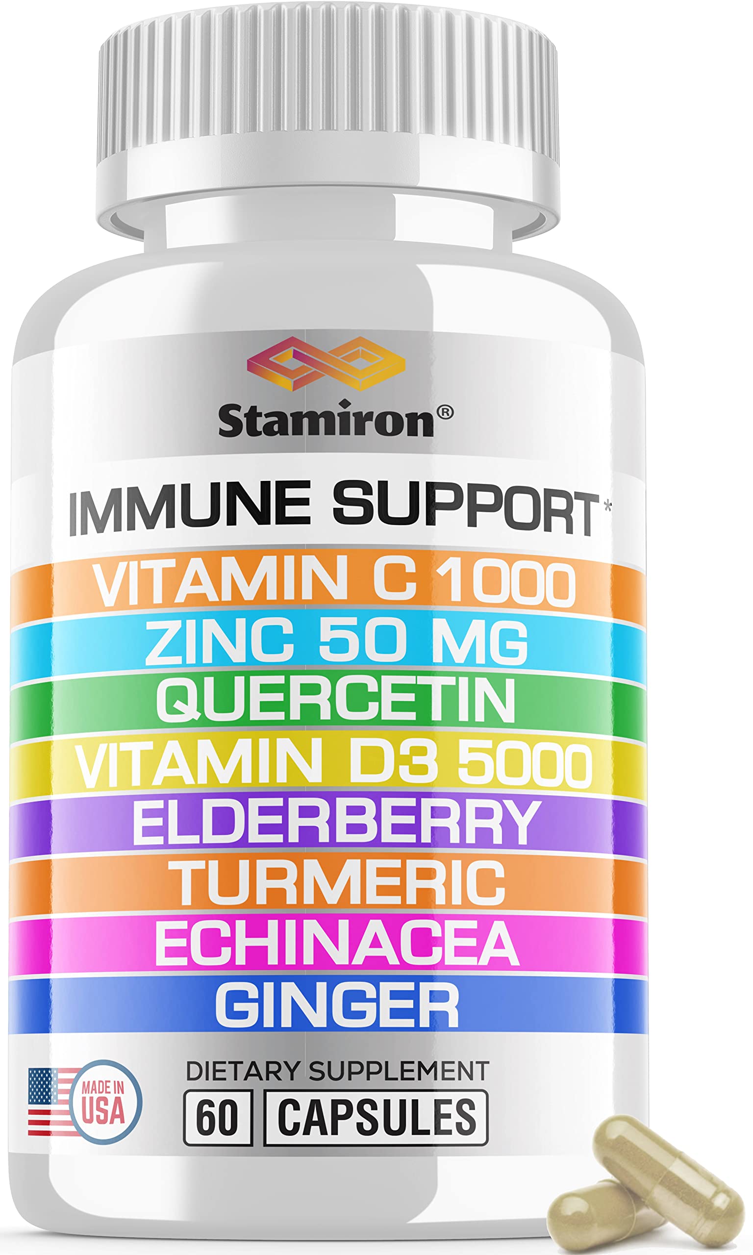 Stamiron frente del empaque mostrando ingredientes principales y beneficio de conveniencia