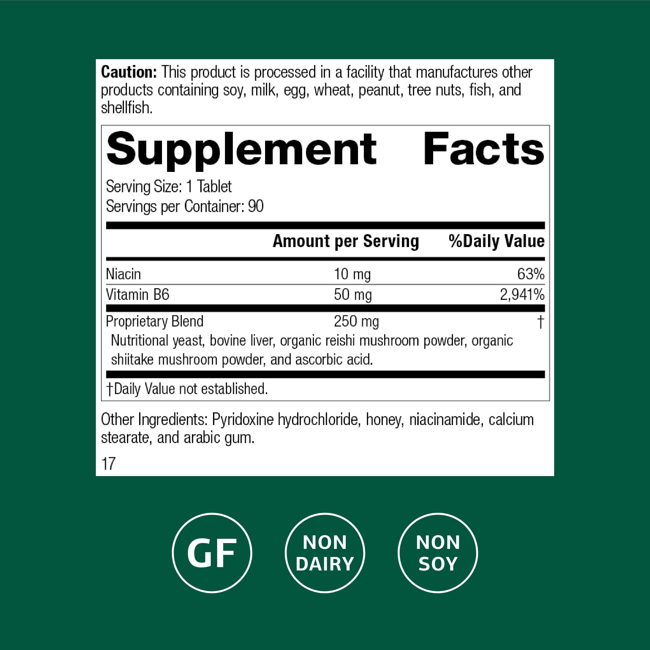 Detalle de la tableta Standard Process B6-Niacinamide para textura y tamaño