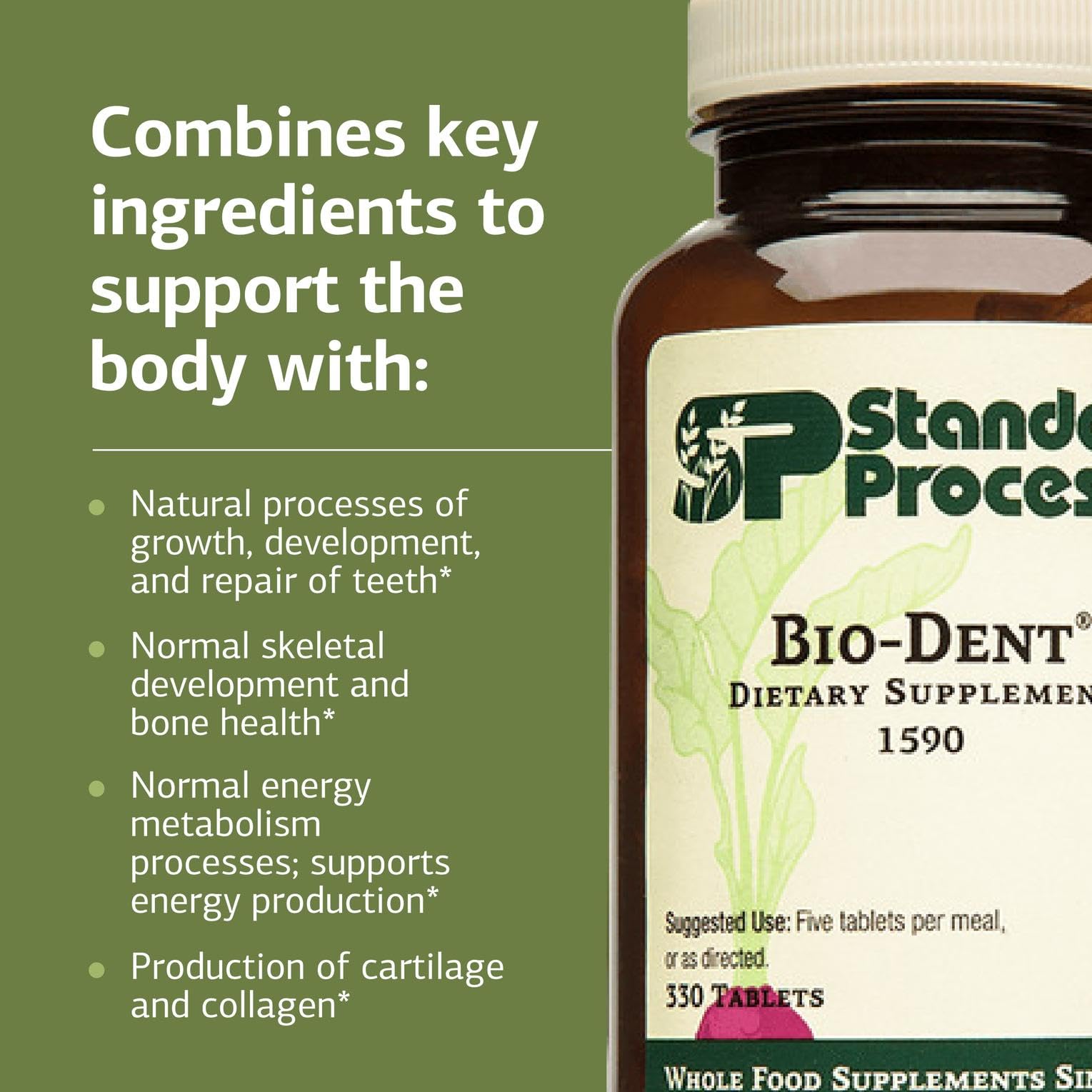 Standard Process Bio-Dent etiqueta con información nutricional y beneficios claros