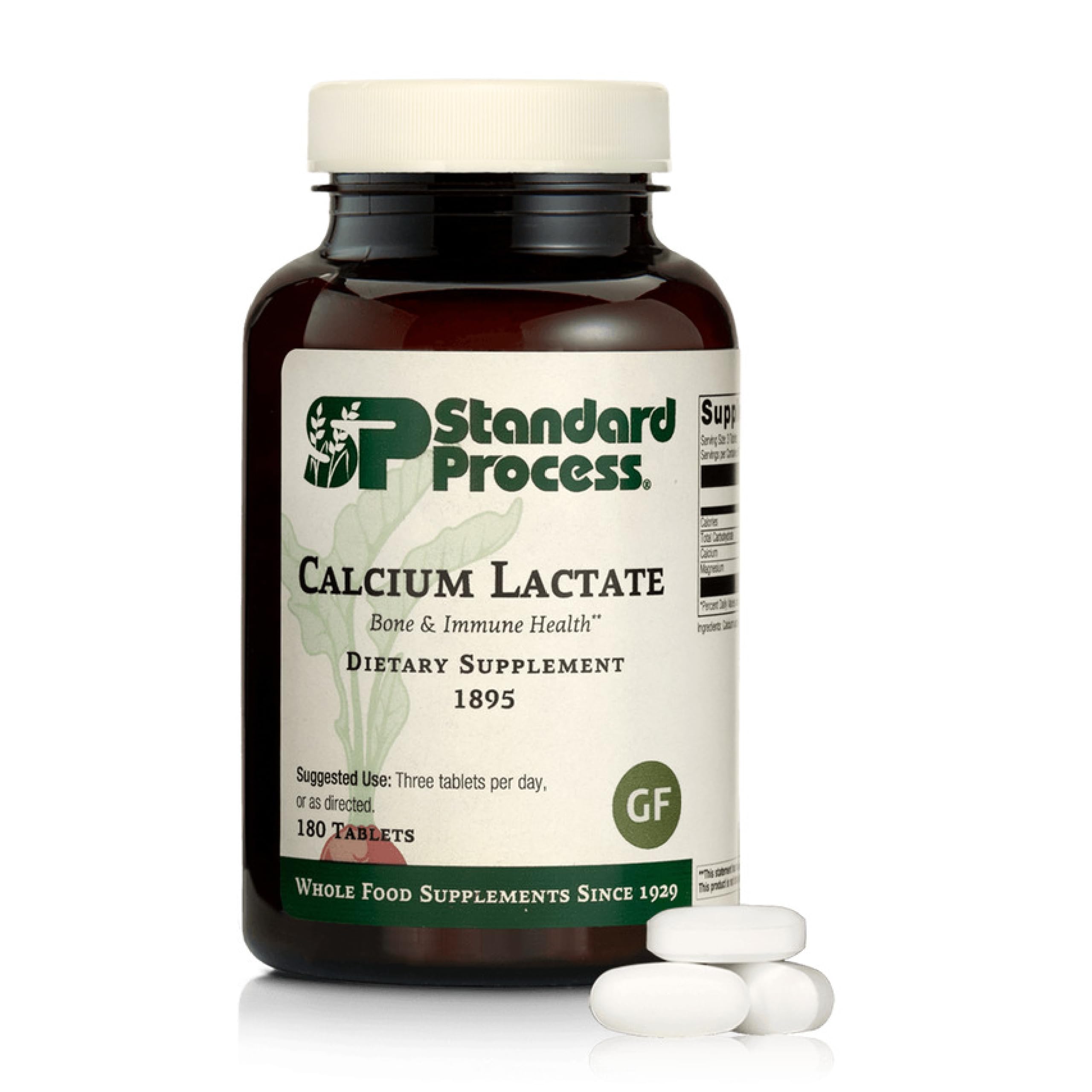 Standard Process envase frontal mostrando calcio vegano y 180 comprimidos
