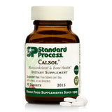 Standard Process Calsol frente del empaque mostrando tabletas y beneficio mineral