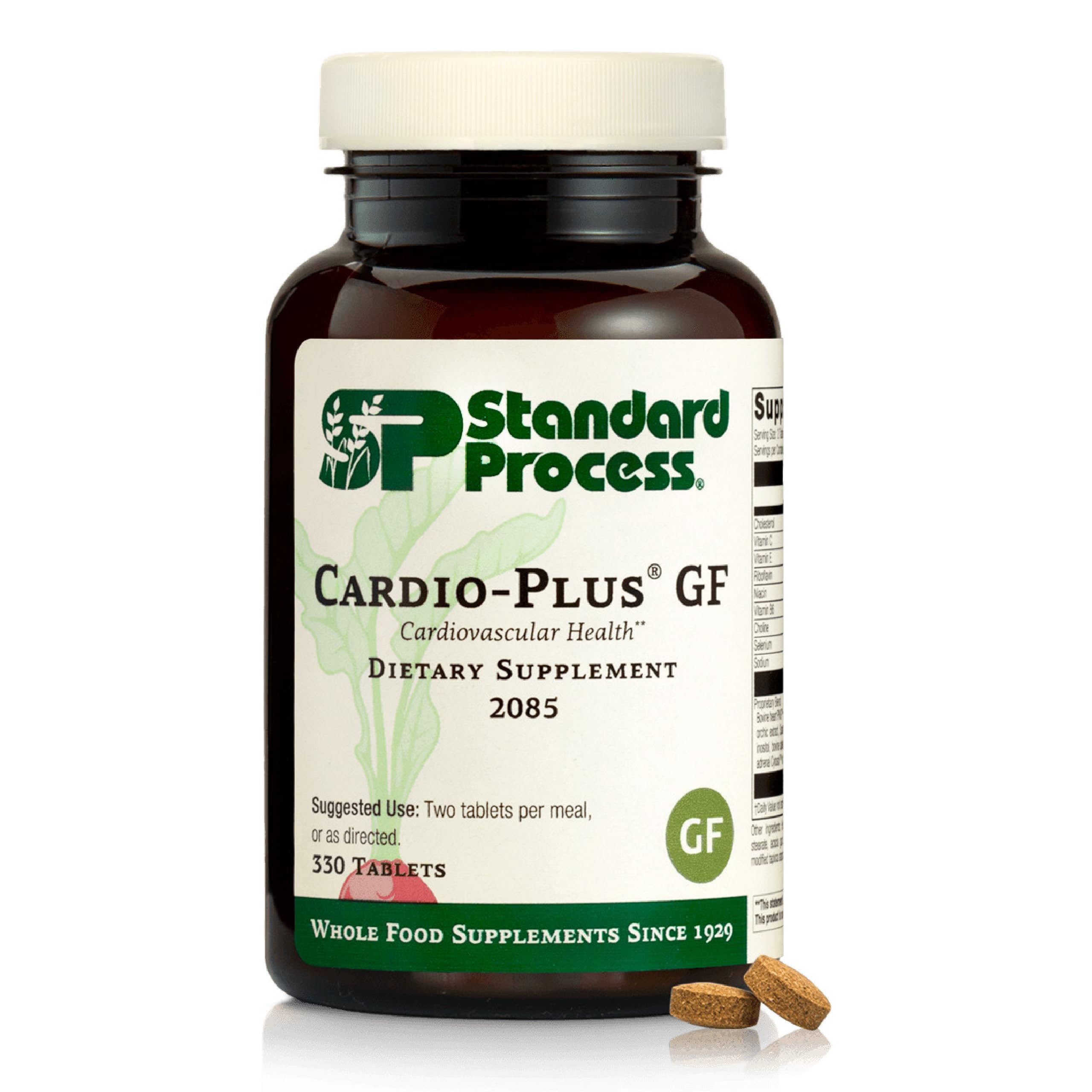 Standard Process frasco Cardio-Plus GF vista frontal y beneficio claridad