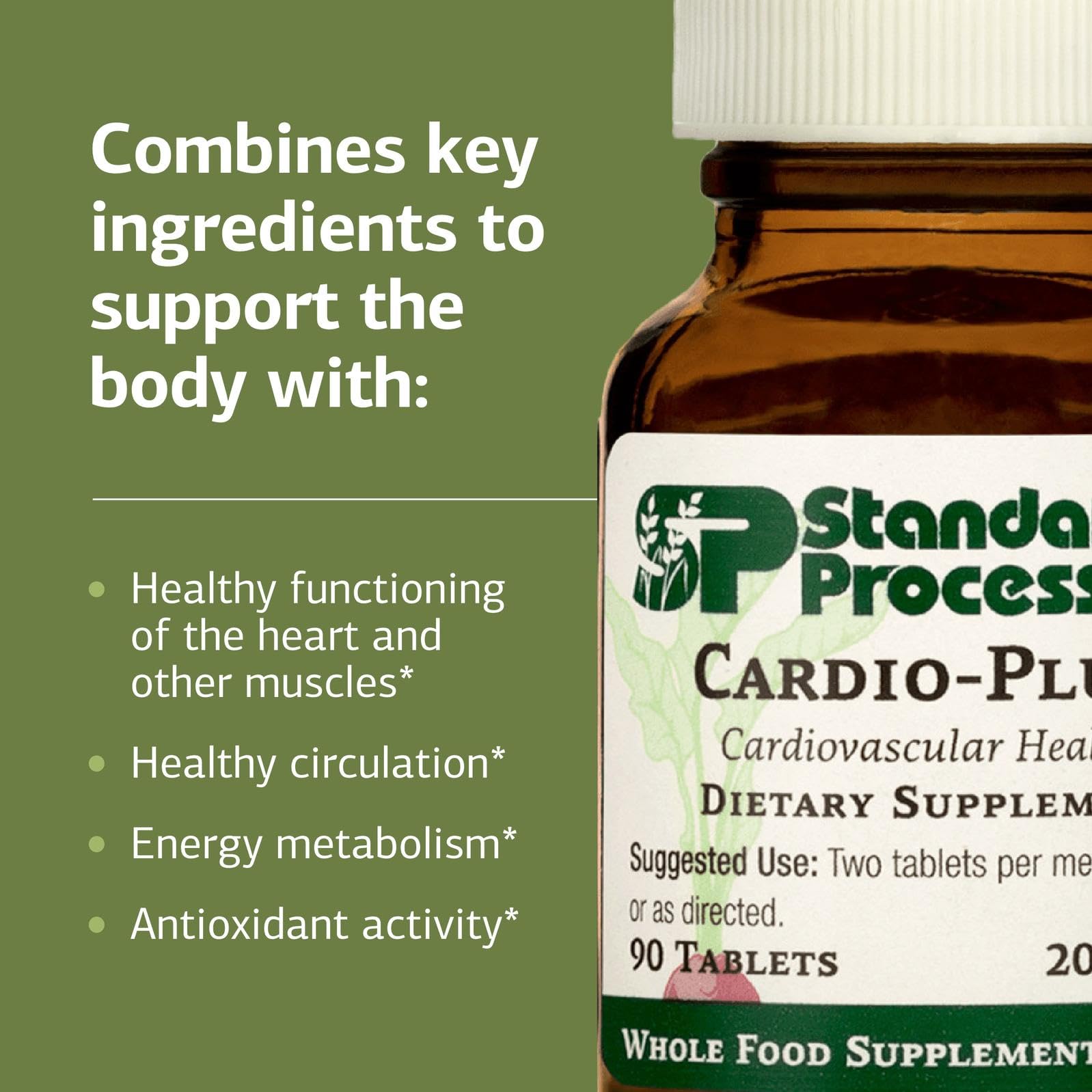 Persona sosteniendo tabletas Cardio-Plus, Standard Process facilita la suplementación diaria