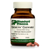 Standard Process Catalyn Chewable frente del empaque mostrando la cantidad y beneficio