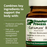 Etiqueta de Standard Process Cataplex B12 con lista de ingredientes y beneficios visibles