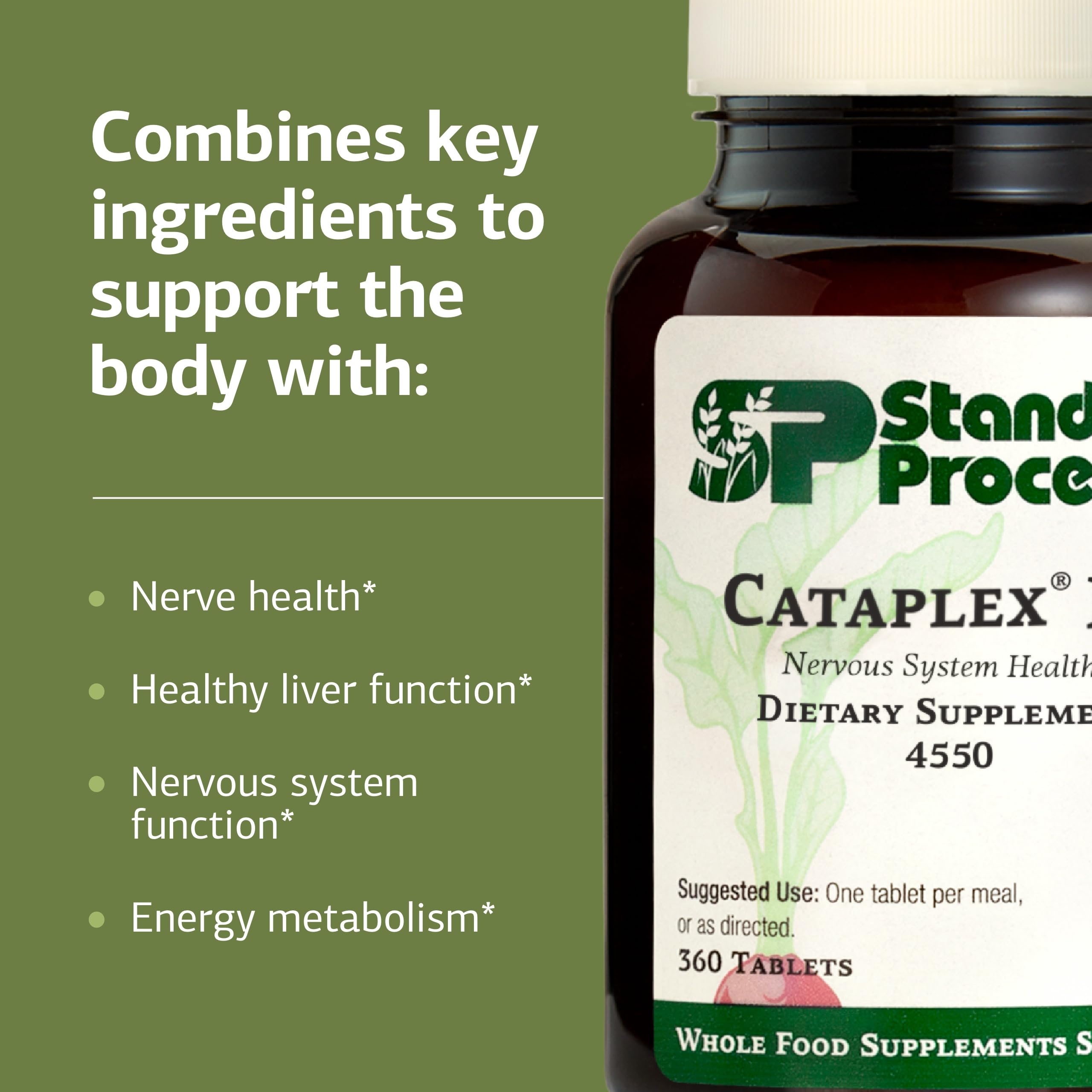 Standard Process Inc. mano sujetando frasco Cataplex B2 para comparar escala