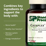 Standard Process Inc. mano sujetando frasco Cataplex B2 para comparar escala