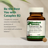 Standard Process Cataplex B2 tabletas en mano para comparar tamaño