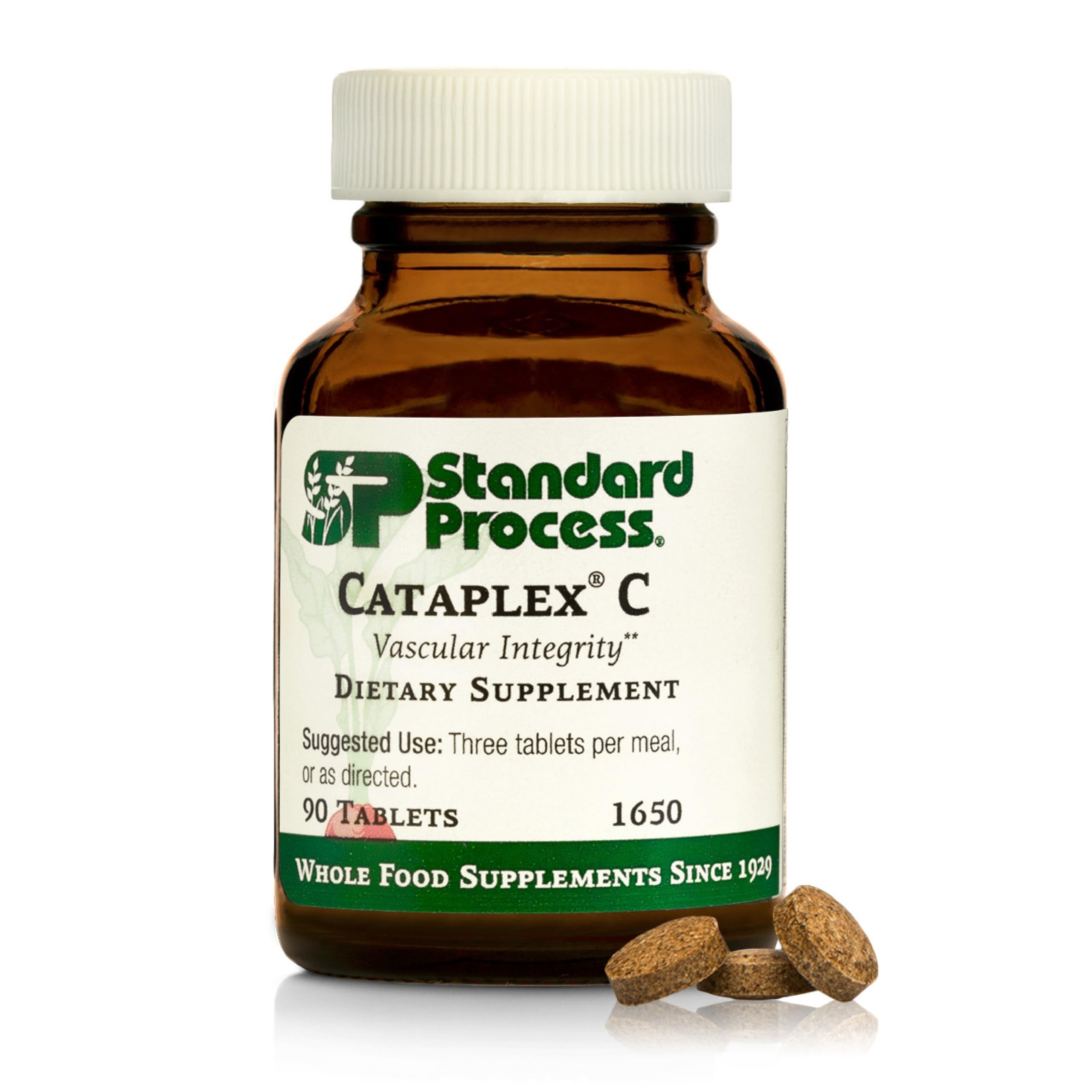 Standard Process Cataplex C frente del envase mostrando tamaño y marca, fácil identificación