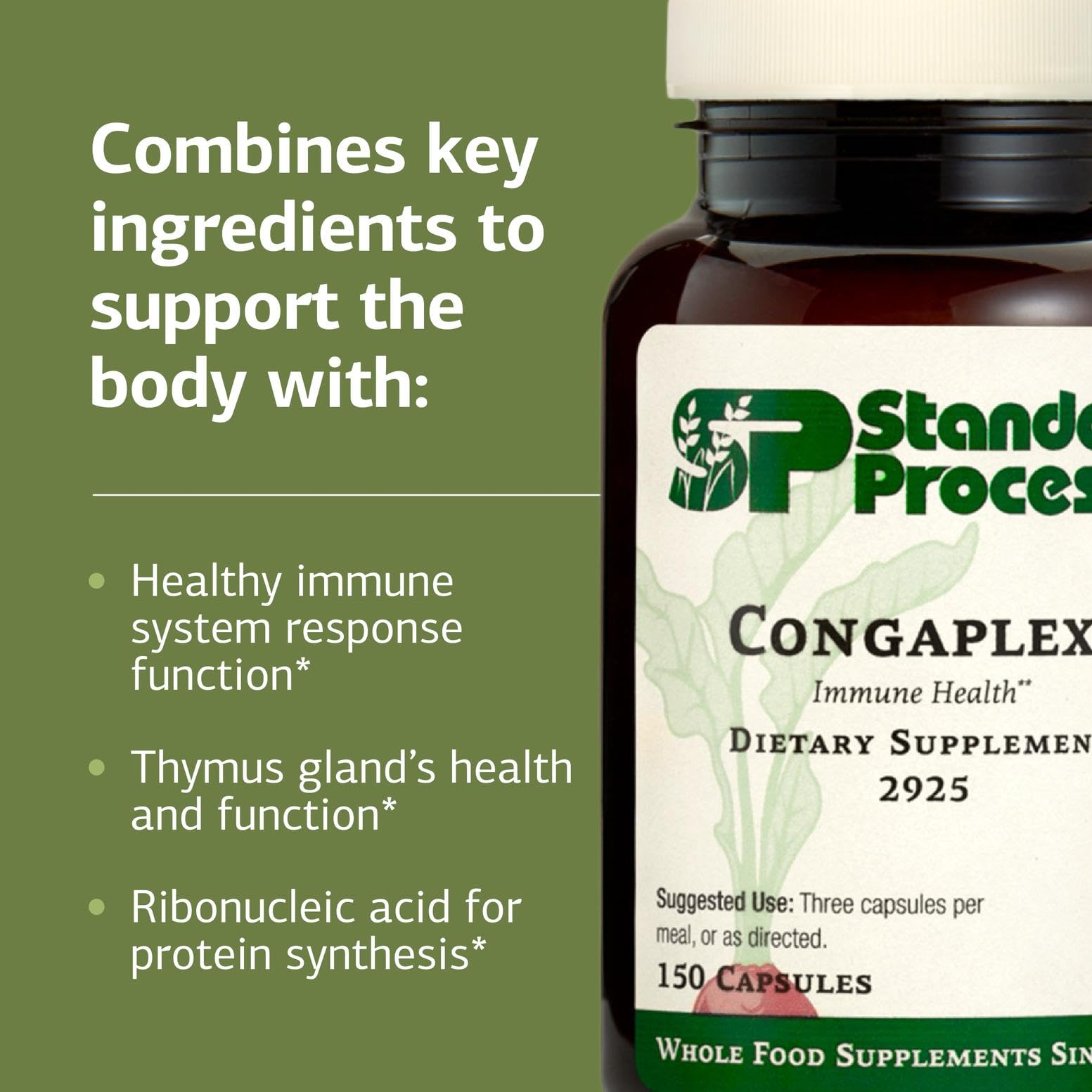 Standard Process Congaplex cápsula sostenida en mano para comparar tamaño y facilidad de ingestión
