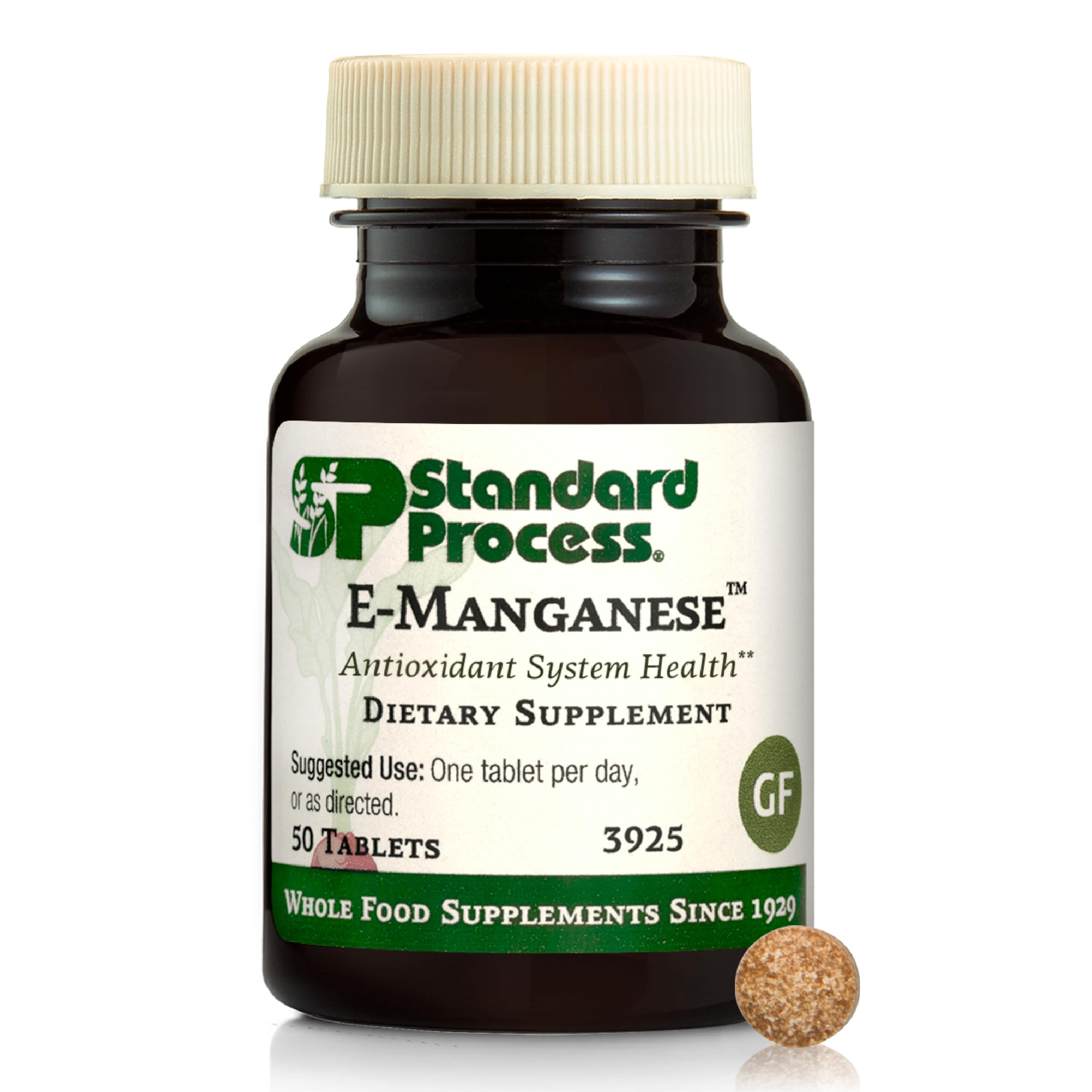Standard Process E-Manganese frontal del envase mostrando la marca y beneficio antioxidante