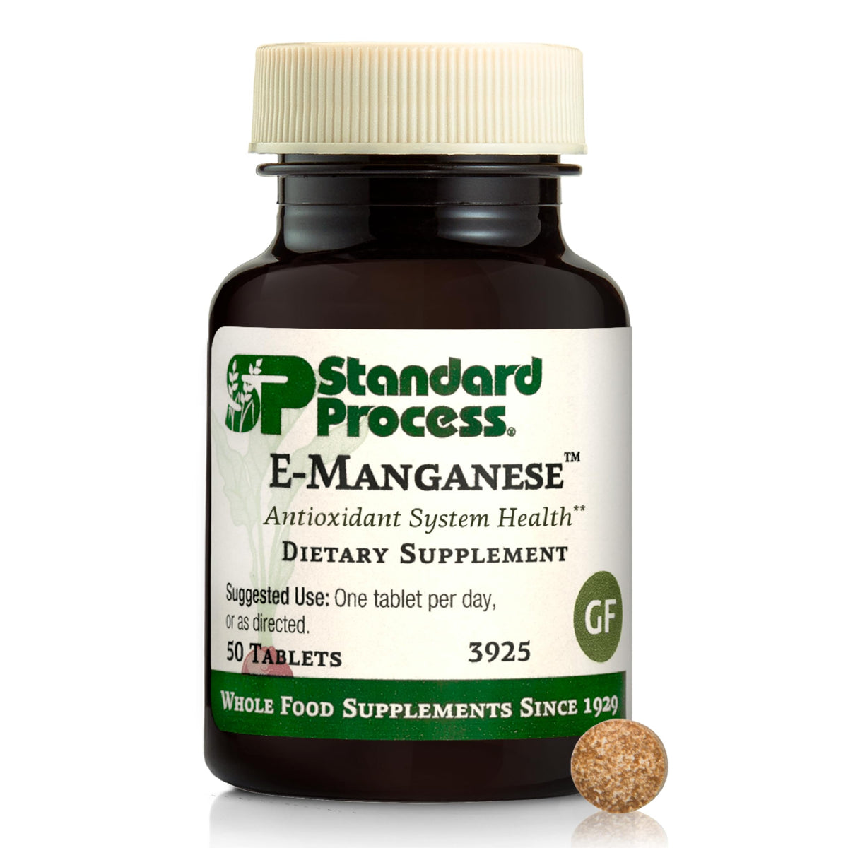 Standard Process E-Manganese frontal del envase mostrando la marca y beneficio antioxidante