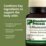 Standard Process E-Manganese ingredientes naturales y textura que refleja base alimentaria