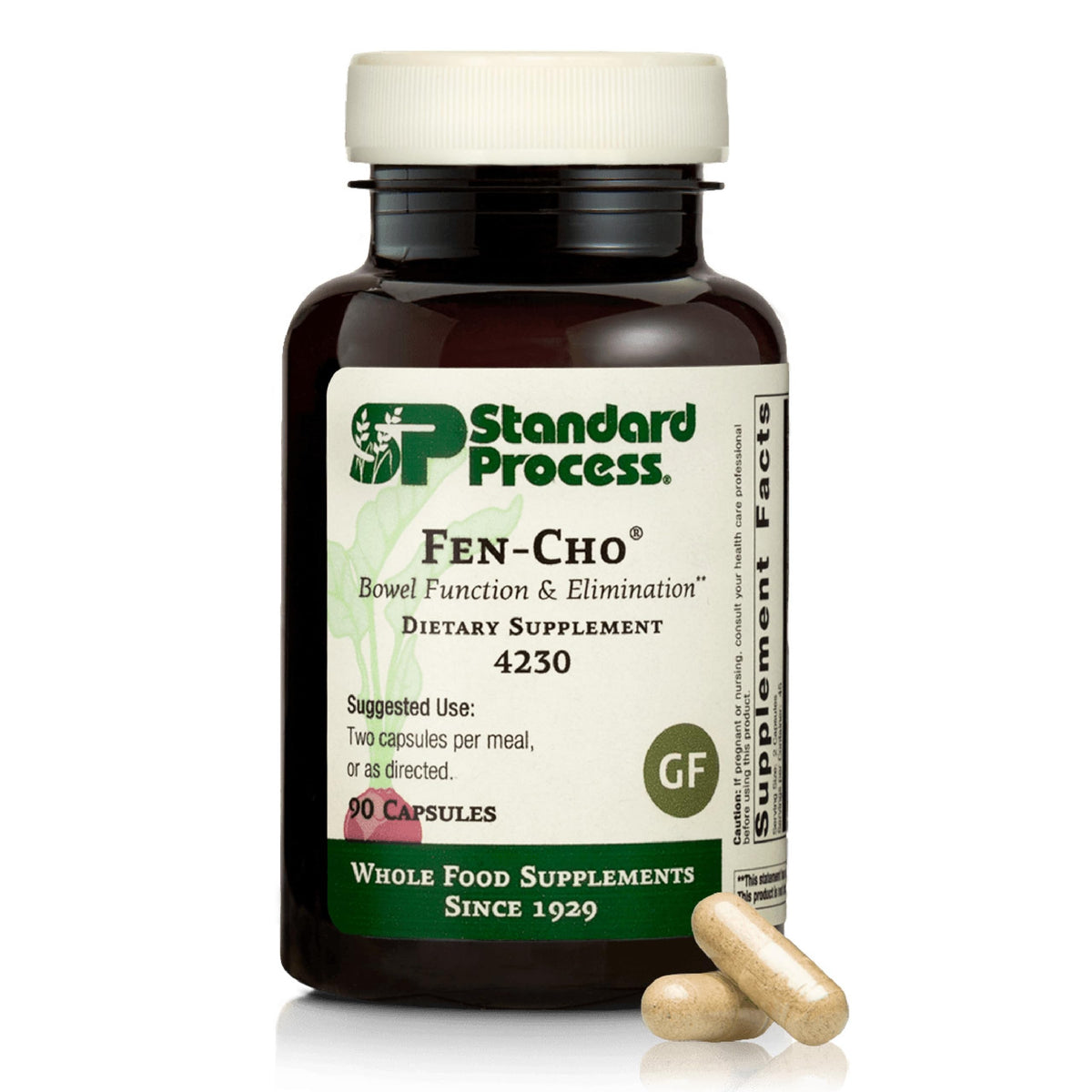 Standard Process frasco frontal mostrando Fen-Cho y beneficio digestivo