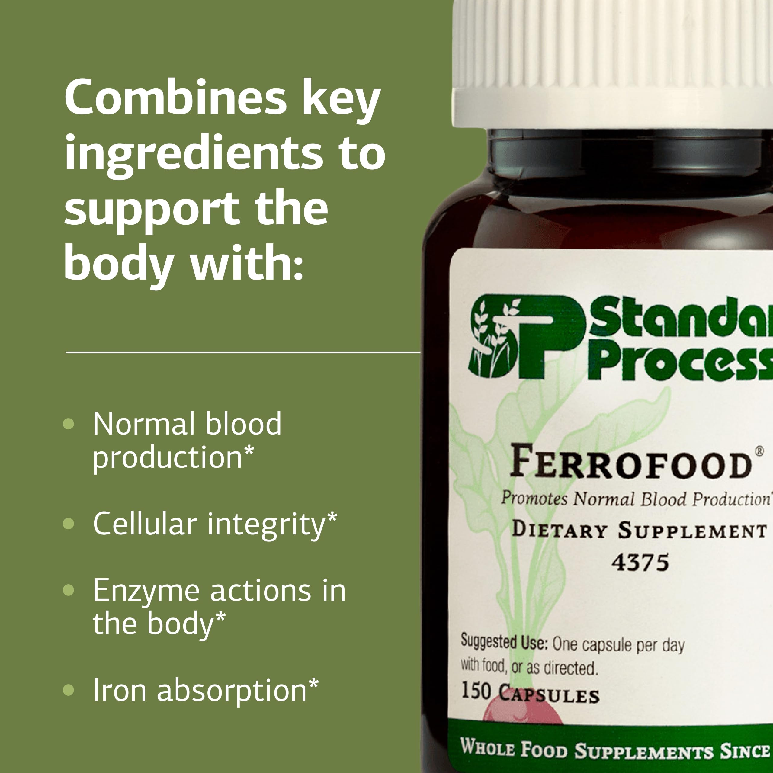 Standard Process etiqueta nutricional legible con datos de hierro y vitaminas