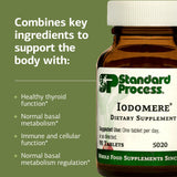 Standard Process Iodomere etiqueta con información de yodo y beneficios visibles